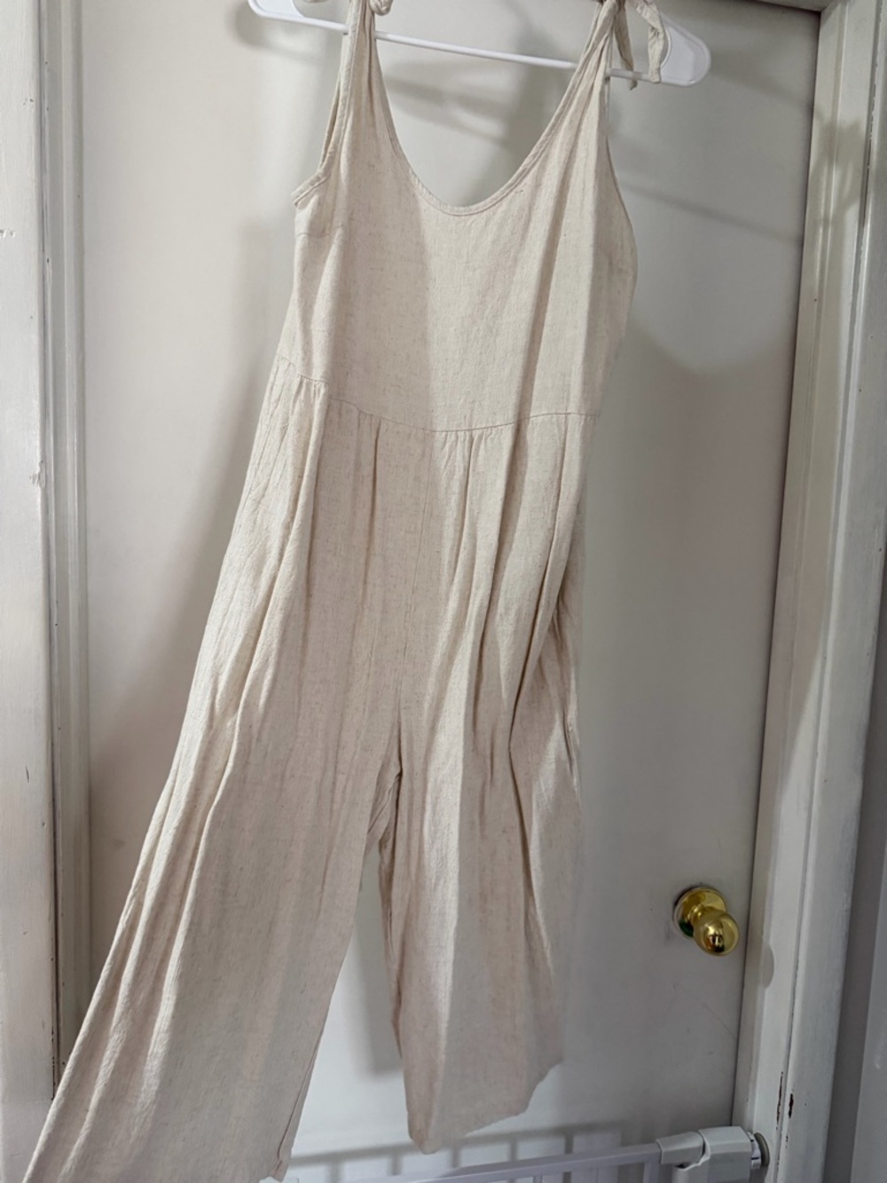 SHEIN Cream Tie-Strap Wide-Leg Jumpsuit